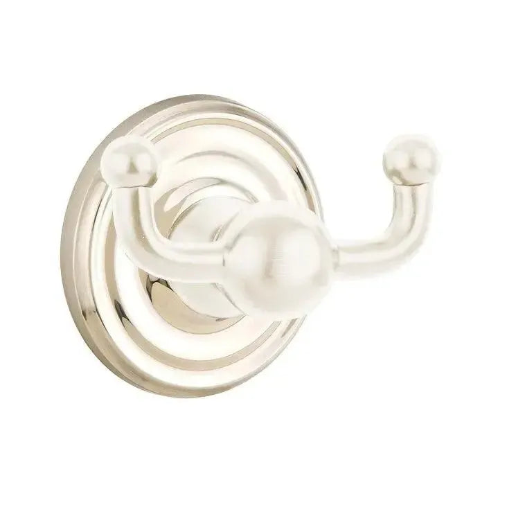 Emtek Traditional Brass Double Robe Hook with Small Regular Rosette Lifetime Polished Nickel