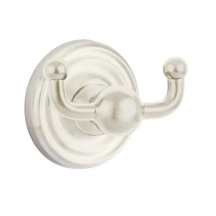 Emtek Traditional Brass Double Robe Hook with Small Regular Rosette Satin Nickel