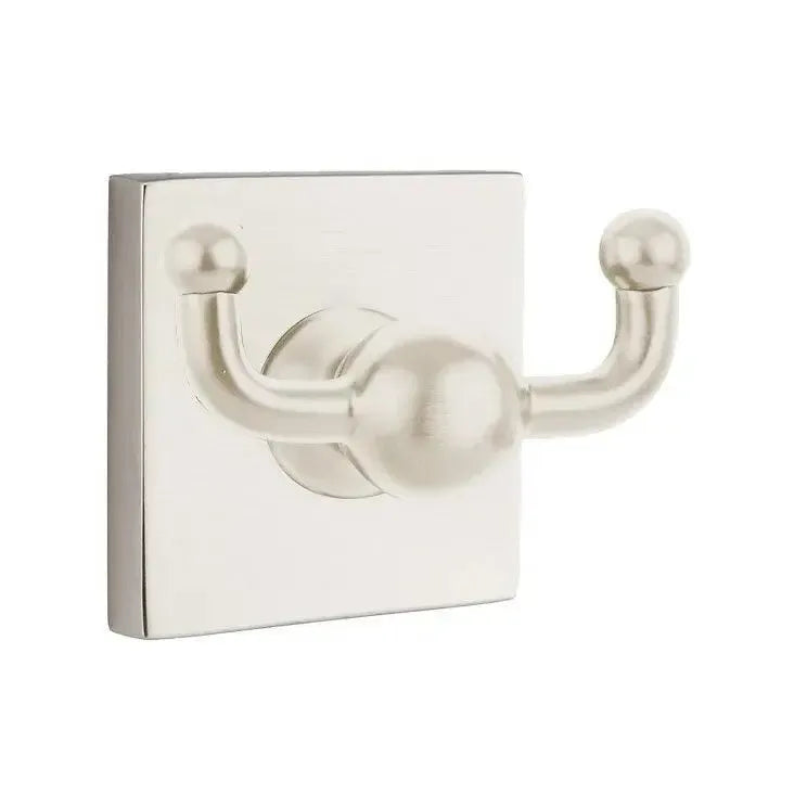 EmtekEmtek Traditional Brass Double Robe Hook With Square Rosette in 