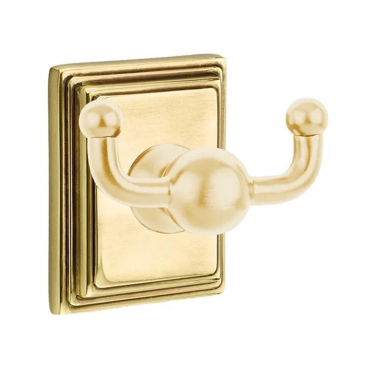 Emtek Traditional Brass Double Robe Hook With Wilshire Rosette in French Antique finish