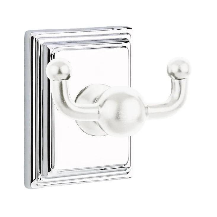 Emtek Traditional Brass Double Robe Hook With Wilshire Rosette in Polished Chrome finish