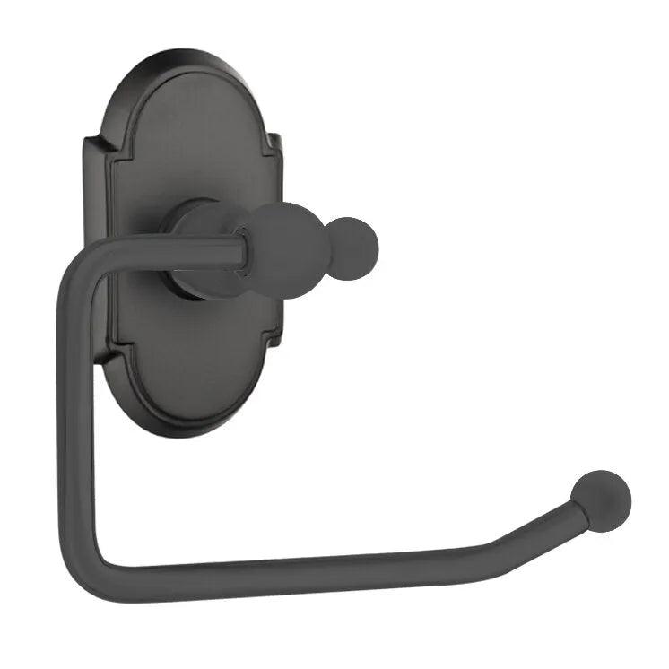 Emtek Traditional Brass Paper Holder - Bar Style (3 3/8" Projection) With #8 Rosette in Flat Black finish