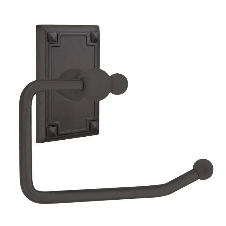 Emtek Traditional Brass Paper Holder - Bar Style (3 3/8" Projection) With Arts & Crafts Rosette in Flat Black finish