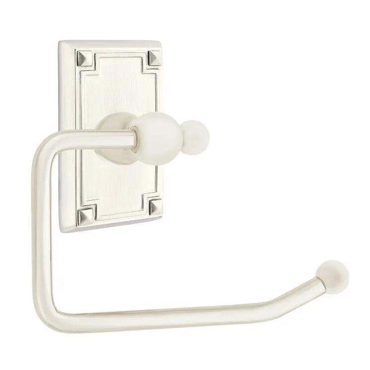 Emtek Traditional Brass Paper Holder - Bar Style (3 3/8" Projection) With Arts & Crafts Rosette in Satin Nickel finish