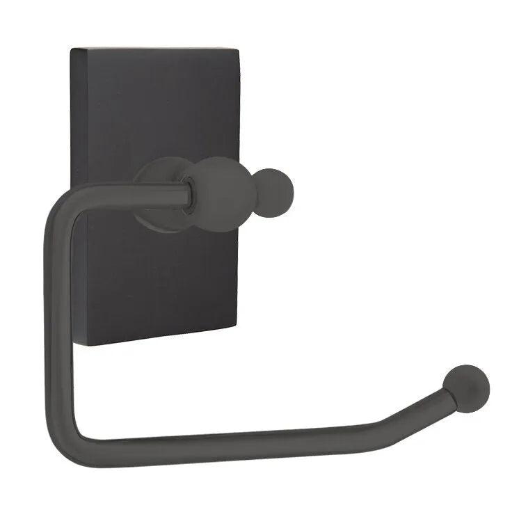 Emtek Traditional Brass Paper Holder - Bar Style (3 3/8" Projection) With Modern Rectangular Rosette in Flat Black finish
