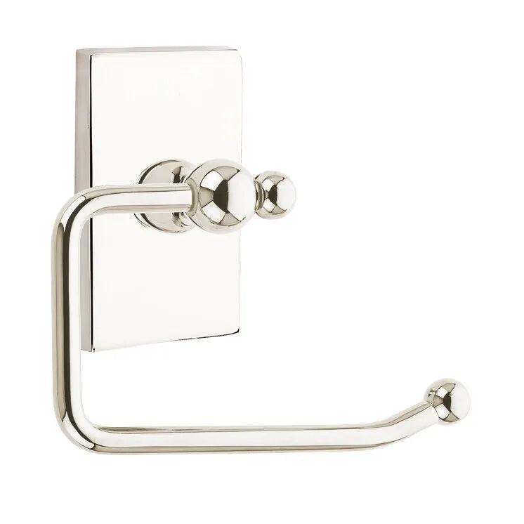Emtek Traditional Brass Paper Holder - Bar Style (3 3/8" Projection) With Modern Rectangular Rosette in Lifetime Polished Nickel finish