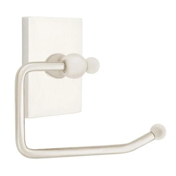 Emtek Traditional Brass Paper Holder - Bar Style (3 3/8" Projection) With Modern Rectangular Rosette in Satin Nickel finish