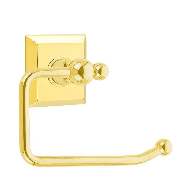 Emtek Traditional Brass Paper Holder - Bar Style (3 3/8" Projection) With Quincy Rosette in Lifetime Polished Brass finish