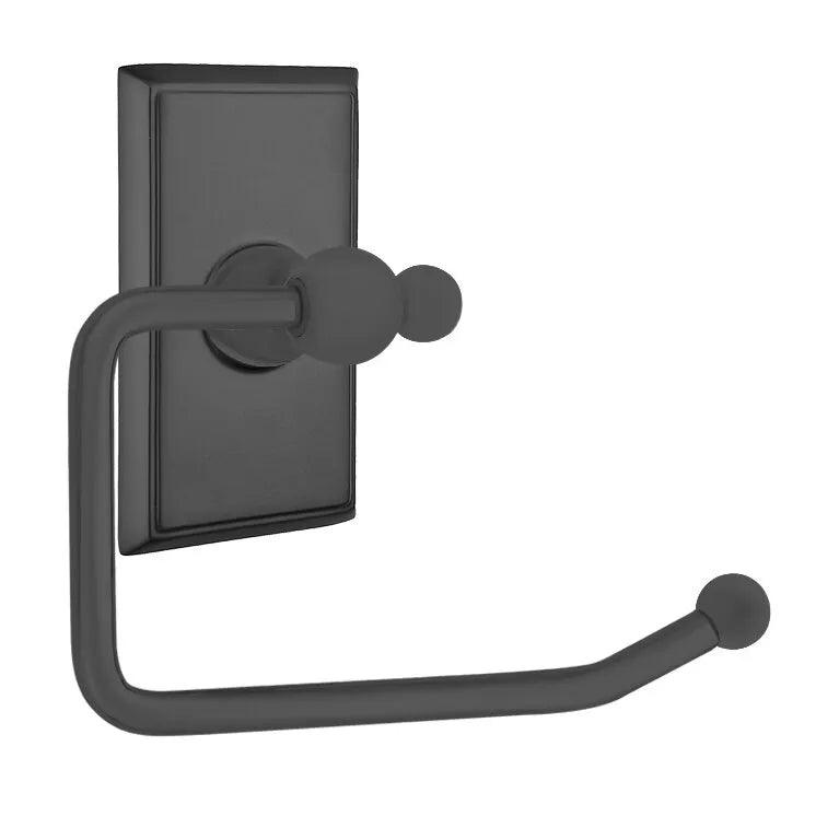 Emtek Traditional Brass Paper Holder - Bar Style (3 3/8" Projection) With Rectangular Rosette in Flat Black finish