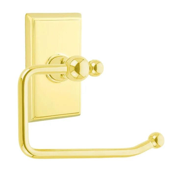 Emtek Traditional Brass Paper Holder - Bar Style (3 3/8" Projection) With Rectangular Rosette in Lifetime Polished Brass finish