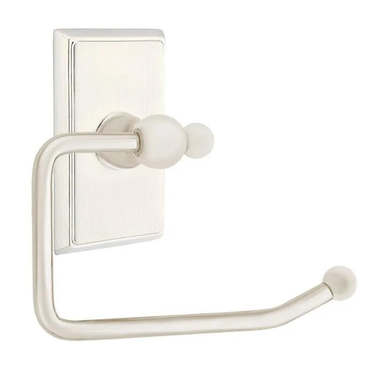Emtek Traditional Brass Paper Holder - Bar Style (3 3/8" Projection) With Rectangular Rosette in Satin Nickel finish
