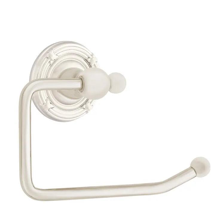 Emtek Traditional Brass Paper Holder - Bar Style (3 3/8" Projection) With Ribbon & Reed Rosette in Satin Nickel finish