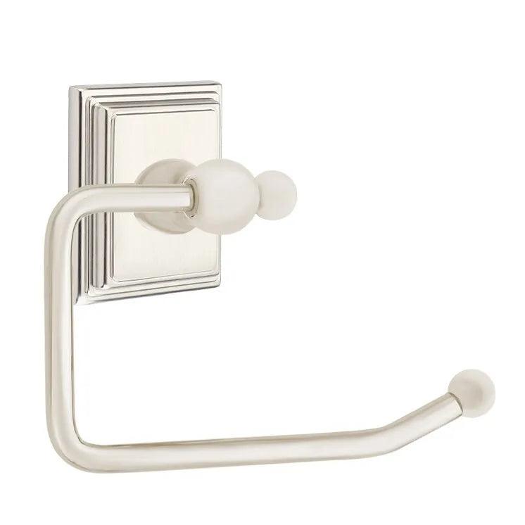 Emtek Traditional Brass Paper Holder - Bar Style (3 3/8" Projection) With Wilshire Rosette in Satin Nickel finish