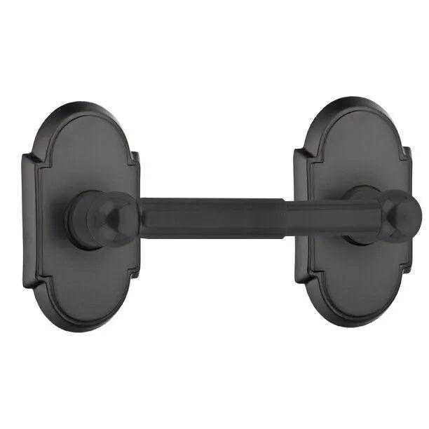 Emtek Traditional Brass Paper Holder - Spring Rod Style with #8 Rosette in Flat Black finish