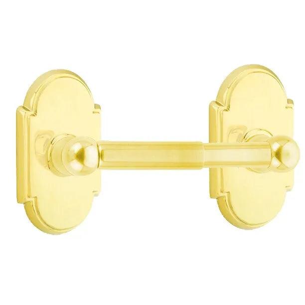 Emtek Traditional Brass Paper Holder - Spring Rod Style with #8 Rosette in Lifetime Polished Brass finish