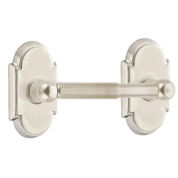 Emtek Traditional Brass Paper Holder - Spring Rod Style with #8 Rosette in Satin Nickel finish