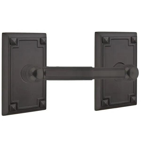 Emtek Traditional Brass Paper Holder - Spring Rod Style (3 3/8" Projection) With Arts & Crafts Rosette in Flat Black finish