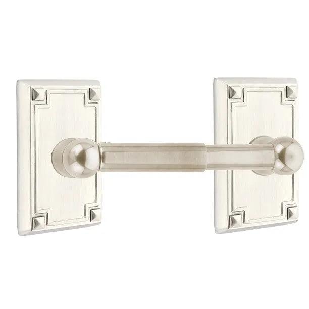 Emtek Traditional Brass Paper Holder - Spring Rod Style (3 3/8" Projection) With Arts & Crafts Rosette in Satin Nickel finish