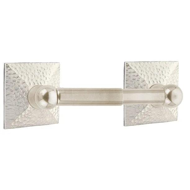 Emtek Traditional Brass Paper Holder - Spring Rod Style (3 3/8" Projection) With Hammered Rosette in Satin Nickel finish