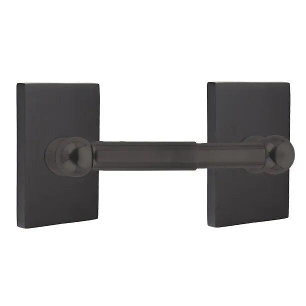 Emtek Traditional Brass Paper Holder - Spring Rod Style (3 3/8" Projection) With Modern Rectangular Rosette in Flat Black finish