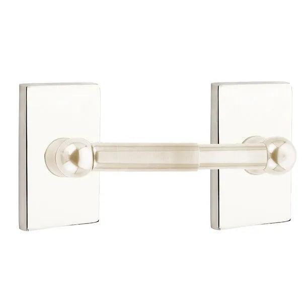 Emtek Traditional Brass Paper Holder - Spring Rod Style (3 3/8" Projection) With Modern Rectangular Rosette in Lifetime Polished Nickel finish