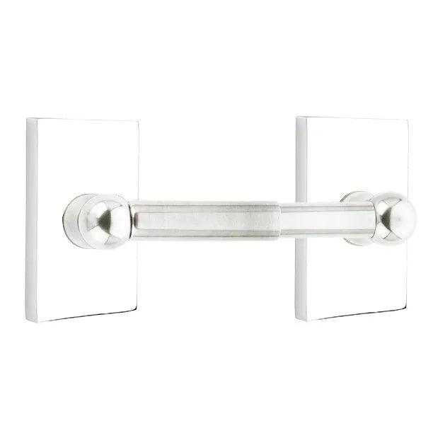 Emtek Traditional Brass Paper Holder - Spring Rod Style (3 3/8" Projection) With Modern Rectangular Rosette in Polished Chrome finish