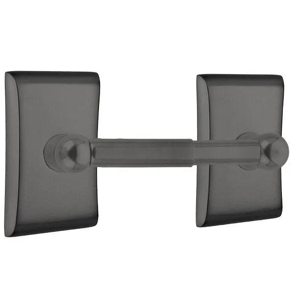 Emtek Traditional Brass Paper Holder - Spring Rod Style (3 3/8" Projection) With Neos Rosette in Flat Black finish