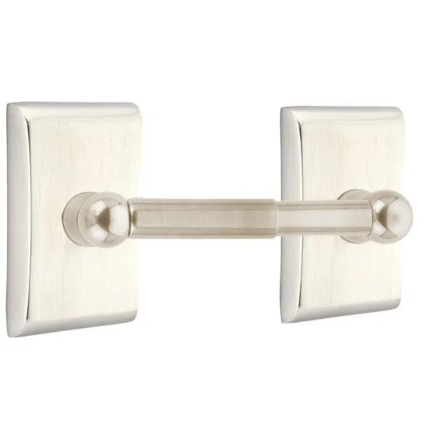Emtek Traditional Brass Paper Holder - Spring Rod Style (3 3/8" Projection) With Neos Rosette in Satin Nickel finish