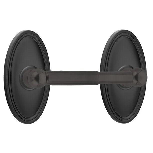 Emtek Traditional Brass Paper Holder - Spring Rod Style (3 3/8" Projection) With Oval Rosette in Flat Black finish