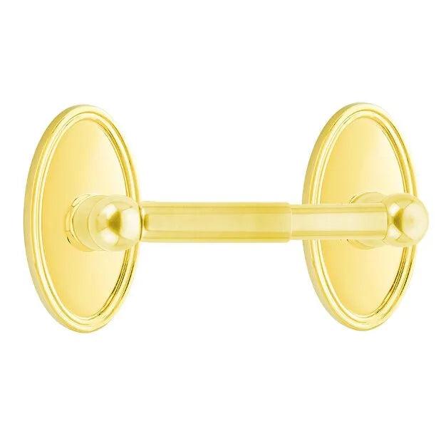 Emtek Traditional Brass Paper Holder - Spring Rod Style (3 3/8" Projection) With Oval Rosette in Lifetime Polished Brass finish
