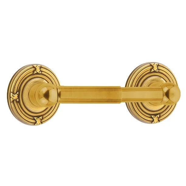 Emtek Traditional Brass Paper Holder - Spring Rod Style (3 3/8" Projection) With Ribbon & Reed Rosette in French Antique finish