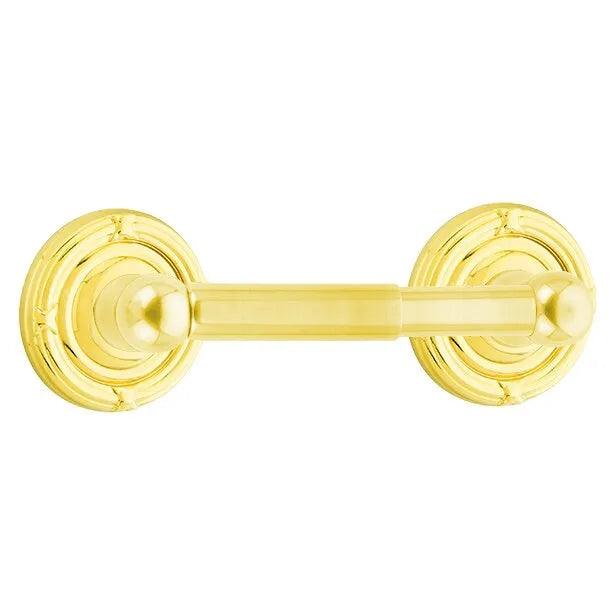 Emtek Traditional Brass Paper Holder - Spring Rod Style (3 3/8" Projection) With Ribbon & Reed Rosette in Lifetime Polished Brass finish