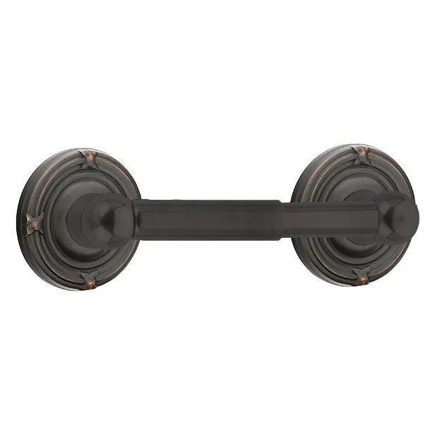 Emtek Traditional Brass Paper Holder - Spring Rod Style (3 3/8" Projection) With Ribbon & Reed Rosette in Oil Rubbed Bronze finish