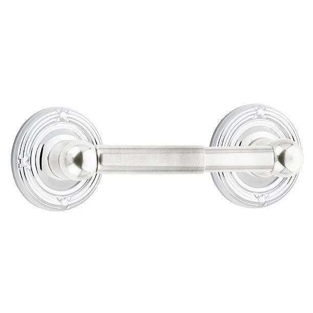 Emtek Traditional Brass Paper Holder - Spring Rod Style (3 3/8" Projection) With Ribbon & Reed Rosette in Polished Chrome finish