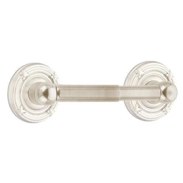 Emtek Traditional Brass Paper Holder - Spring Rod Style (3 3/8" Projection) With Ribbon & Reed Rosette in Satin Nickel finish