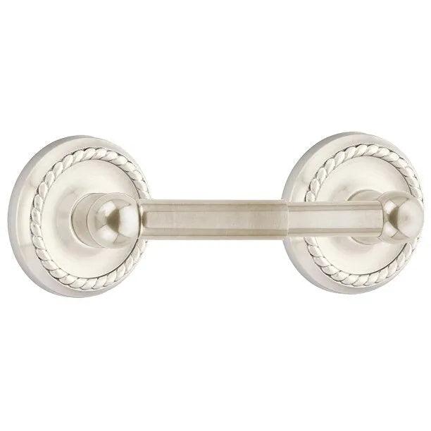 Emtek Traditional Brass Paper Holder - Spring Rod Style (3 3/8" Projection) With Rope Rosette in Satin Nickel finish