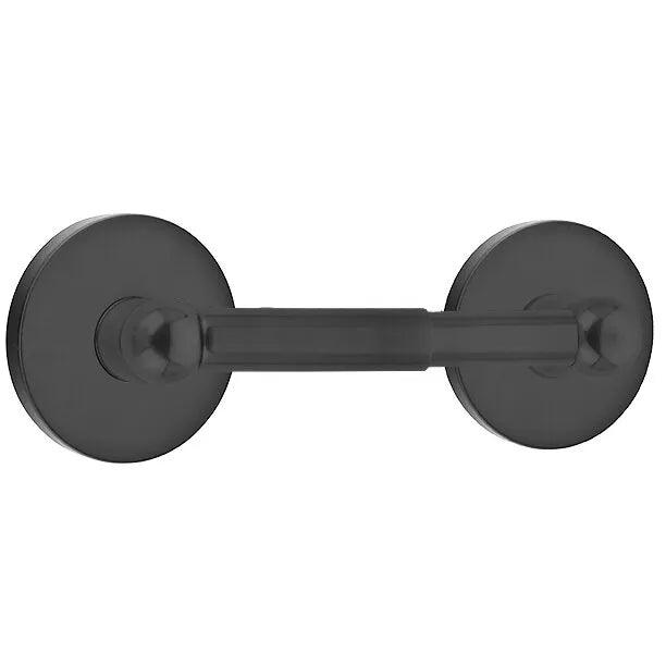 Emtek Traditional Brass Paper Holder - Spring Rod Style (3 3/8" Projection) With Small Disc Rosette in Flat Black finish
