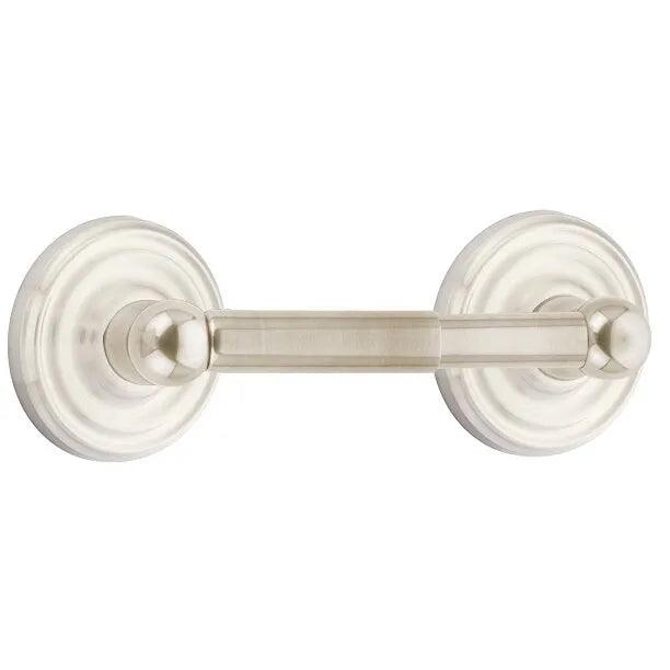 Emtek Traditional Brass Paper Holder - Spring Rod Style (3 3/8" Projection) With Small Regular Rosette in Satin Nickel finish