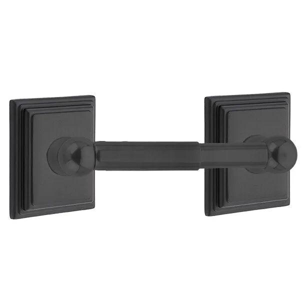 Emtek Traditional Brass Paper Holder - Spring Rod Style (3 3/8" Projection) With Wilshire Rosette in Flat Black finish