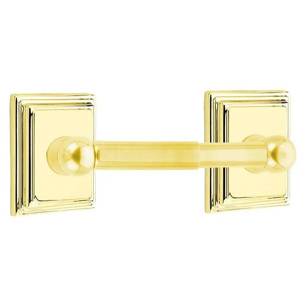 Emtek Traditional Brass Paper Holder - Spring Rod Style (3 3/8" Projection) With Wilshire Rosette in Lifetime Polished Brass finish