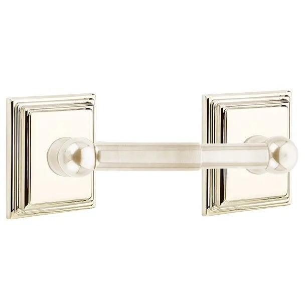 Emtek Traditional Brass Paper Holder - Spring Rod Style (3 3/8" Projection) With Wilshire Rosette in Lifetime Polished Nickel finish