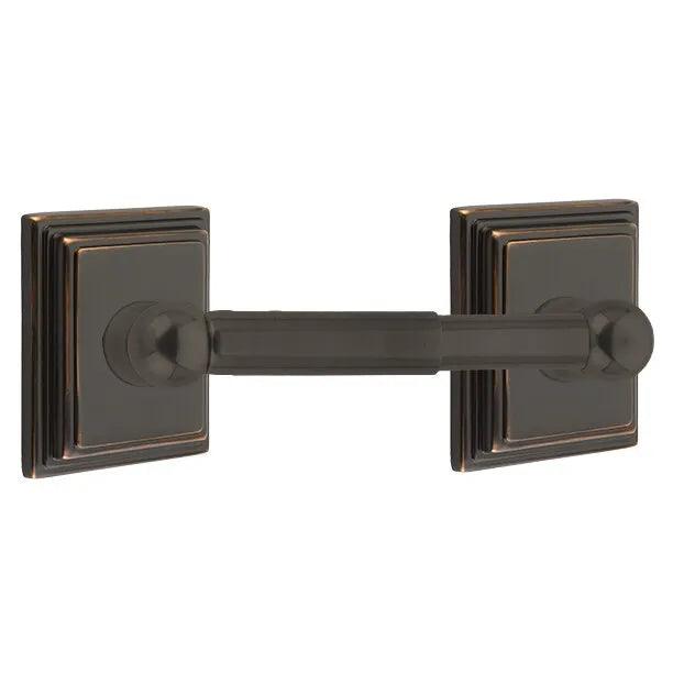 Emtek Traditional Brass Paper Holder - Spring Rod Style (3 3/8" Projection) With Wilshire Rosette in Oil Rubbed Bronze finish
