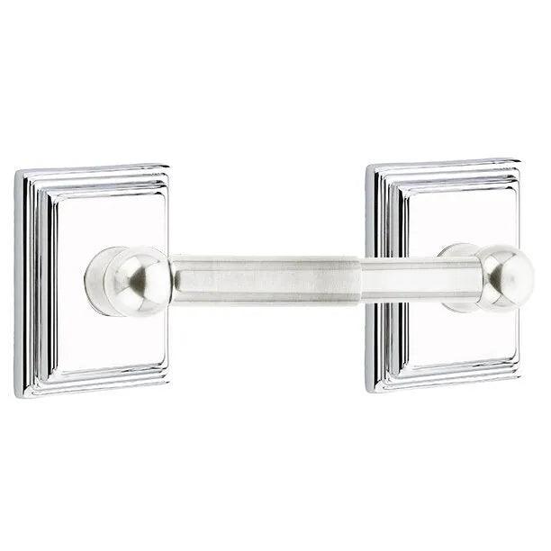 Emtek Traditional Brass Paper Holder - Spring Rod Style (3 3/8" Projection) With Wilshire Rosette in Polished Chrome finish