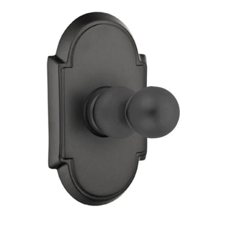 Emtek Traditional Brass Single Robe Hook With #8 Rosette in Flat Black finish
