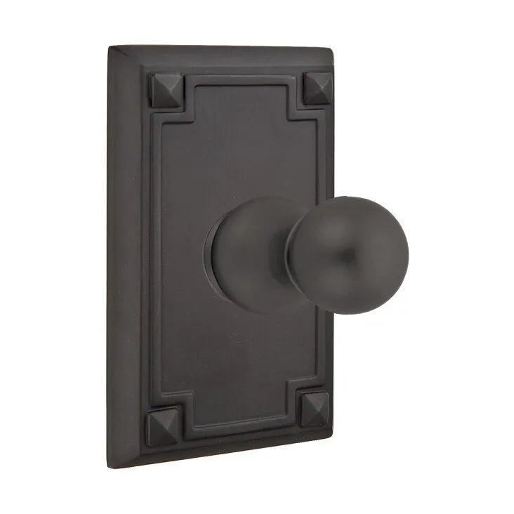 Emtek Traditional Brass Single Robe Hook With Arts & Crafts Rosette in Flat Black finish