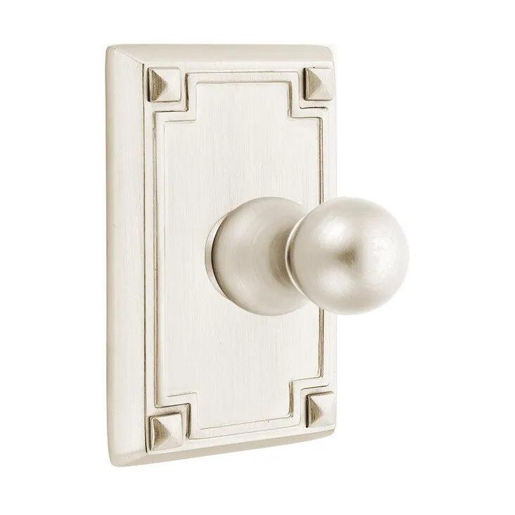 Emtek Traditional Brass Single Robe Hook With Arts & Crafts Rosette in Satin Nickel finish