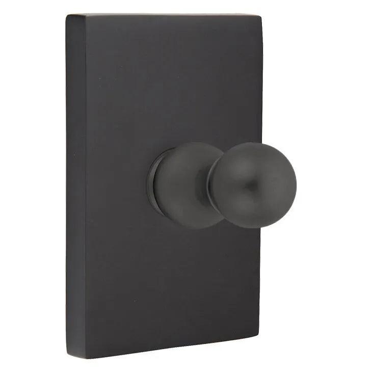 Emtek Traditional Brass Single Robe Hook With Modern Rectangular Rosette in Flat Black finish