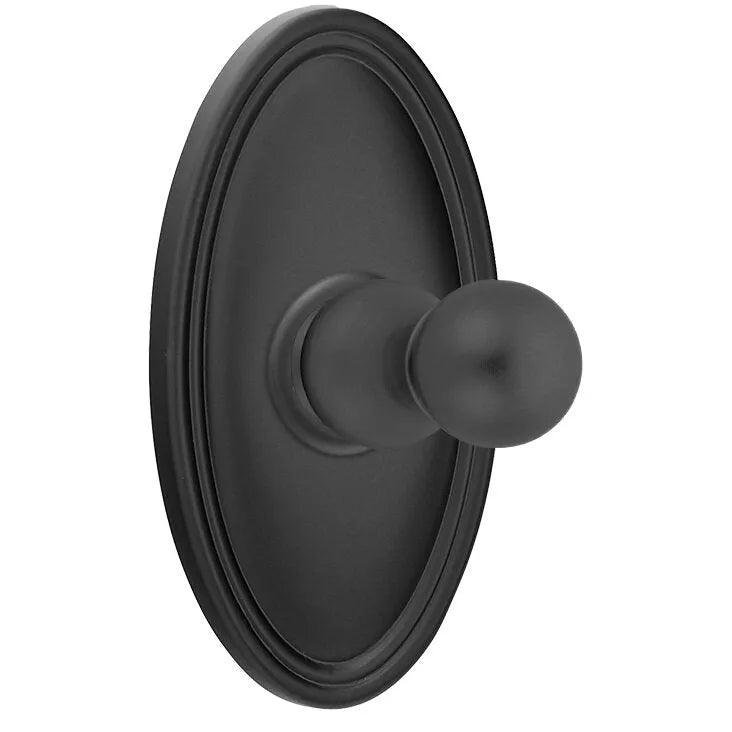 Emtek Traditional Brass Single Robe Hook With Oval Rosette in Flat Black finish