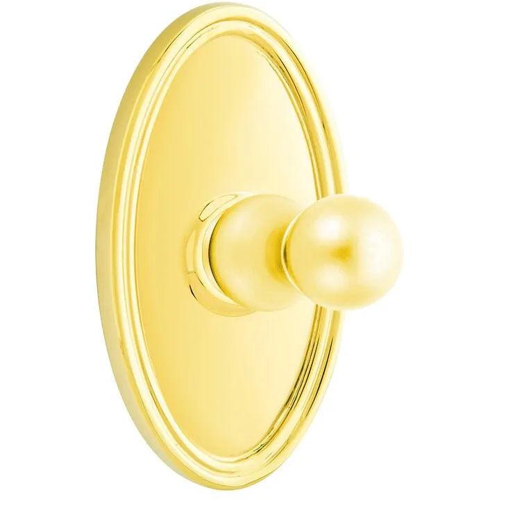 Emtek Traditional Brass Single Robe Hook With Oval Rosette in Lifetime Polished Brass finish