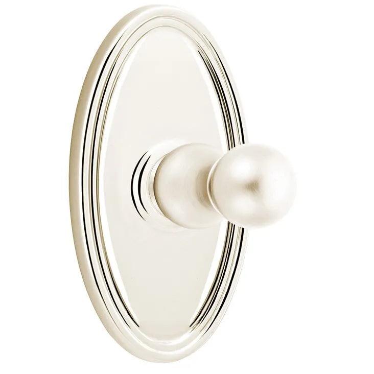 Emtek Traditional Brass Single Robe Hook With Oval Rosette in Lifetime Polished Nickel finish
